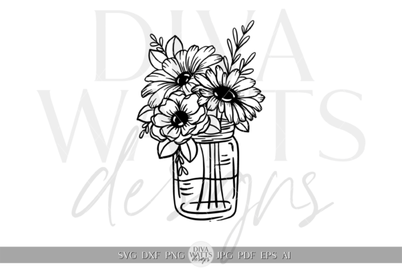 Artistic Mason Jar Arrangement SVG