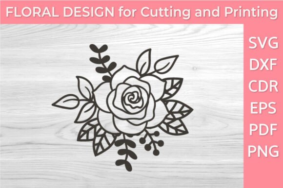 Black and White Rose SVG Line Art PNG
