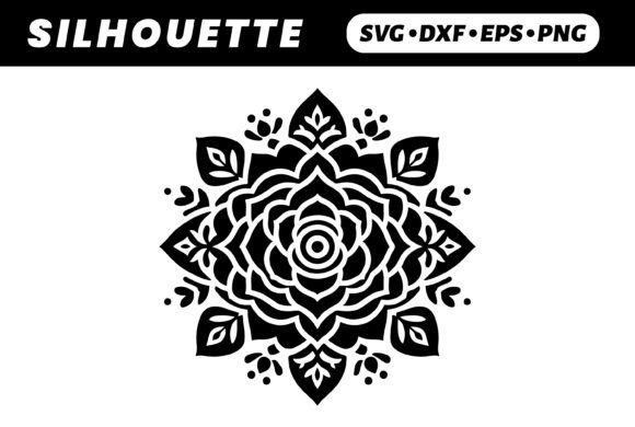 Black Floral Mandala Design, White BG