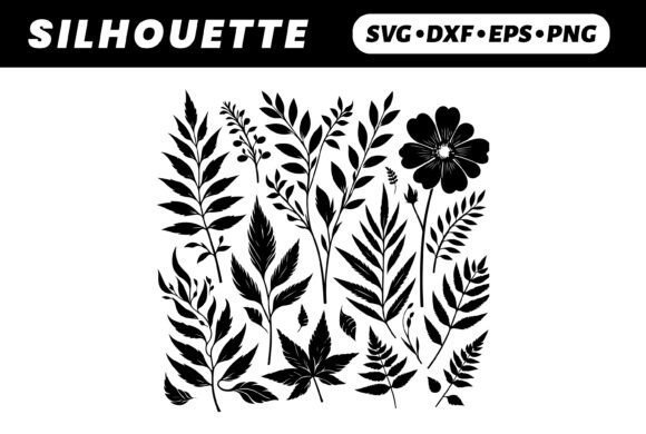 Black Floral Silhouettes Botanical Set