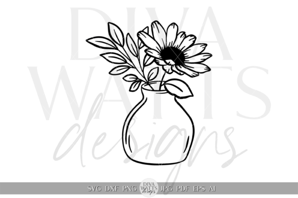 Daisy in Vase Silhouette Design SVG