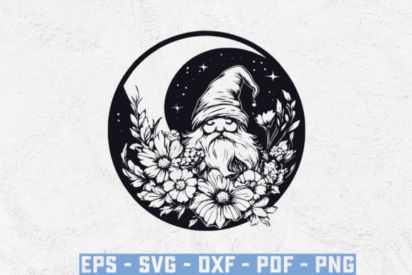 Fall Gnome and Flowers with a Moon Svg