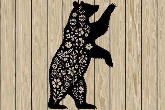 Floral Bear on Hind Legs Stencil SVG