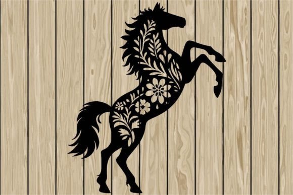 Floral Horse on Hind Legs Stencil SVG