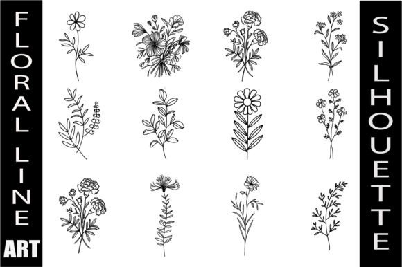 Floral Line Art Silhouette