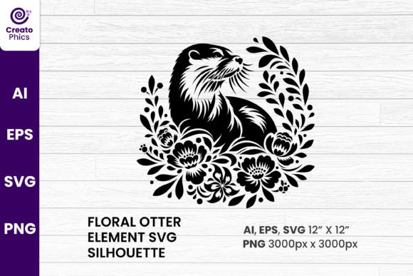 Floral Otter Animal Element Silhouette