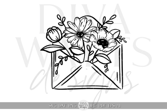 Flowers in Envelope Silhouette Art SVG