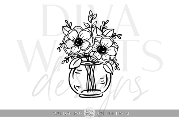 Flowers in Vase Silhouette Design SVG