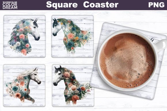 Horse Flowers Square Coaster