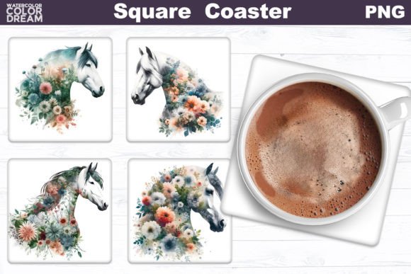 Horse Flowers Square Coaster Double Ex