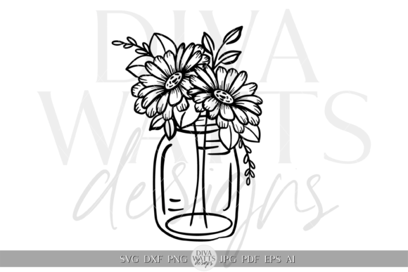 Mason Jar Flower Arrangement Design SVG