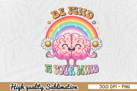 Retro Brain Floral Mental Health PNG
