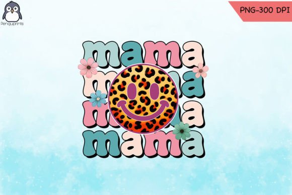 Retro Mama Smiley Floral Bolt PNG Design