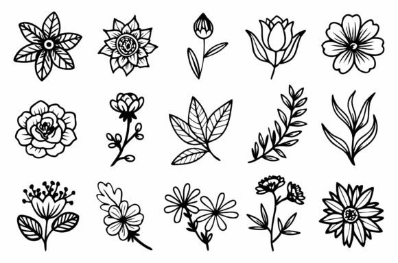 SVG Hand Drawn Botanical Flower Doodle