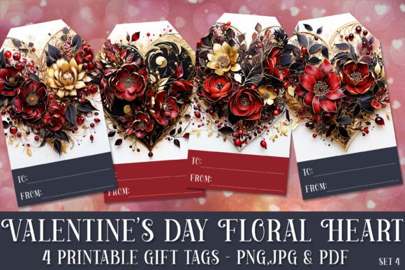 Valentine's Day Floral Heart Gift Tags 4