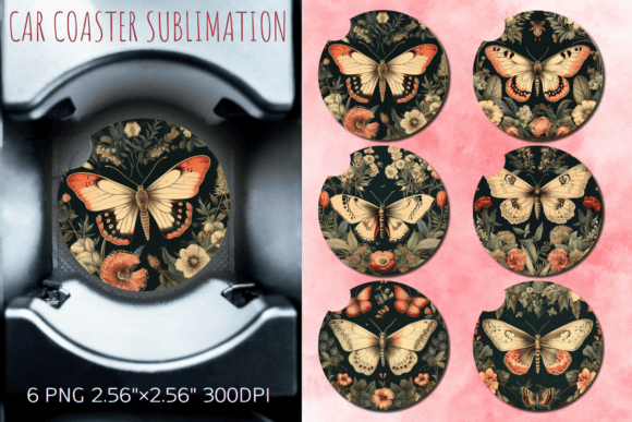 Vintage Floral Moth Car Coaster Design