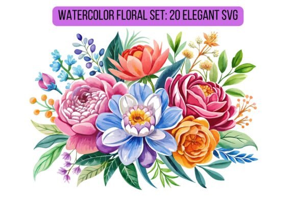 Watercolor Floral Set 20 Elegant SVGs
