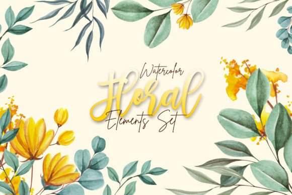 Yellow Floral Watercolor Elements Set